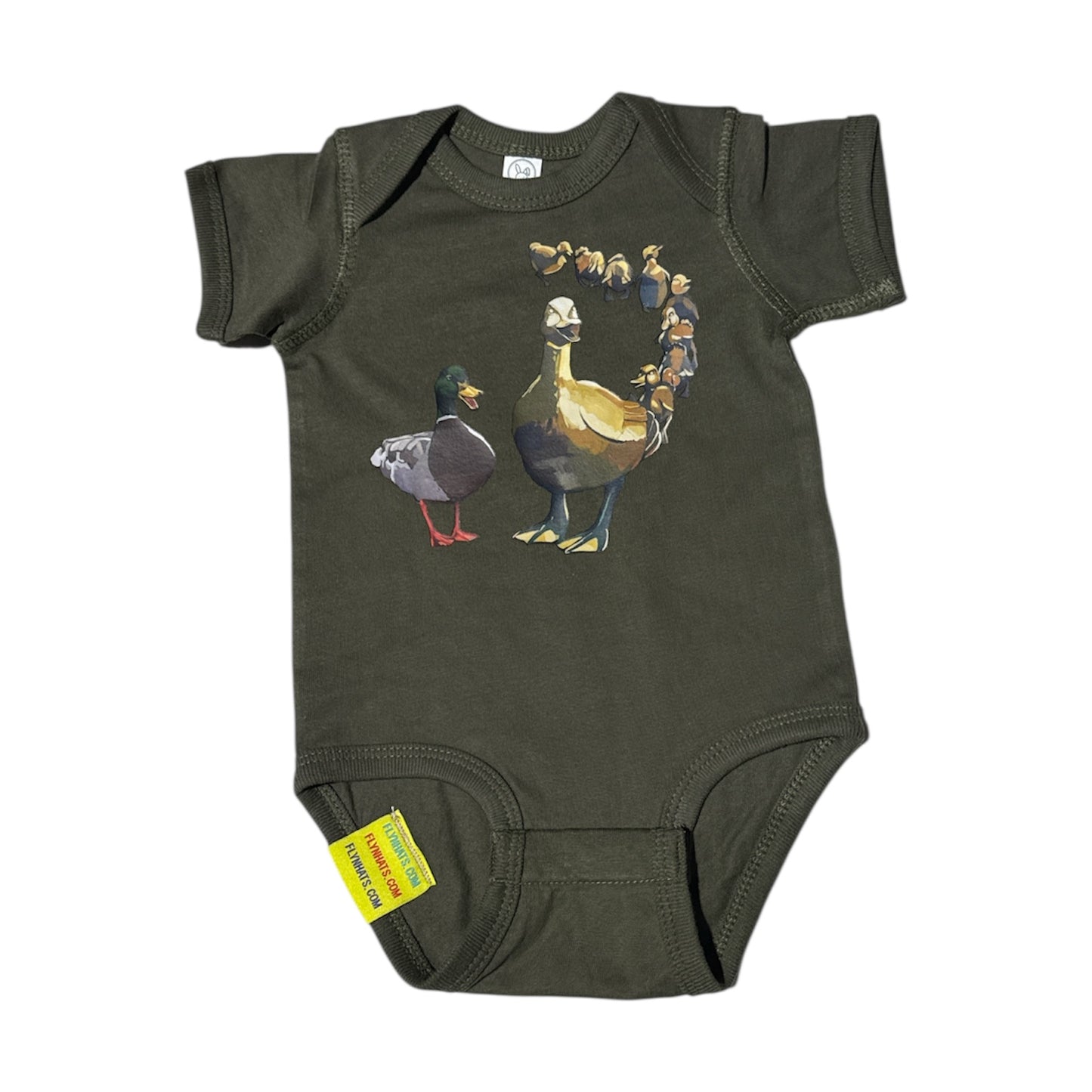 Make Way Baby Onesies FlynHats Olive 6-9 months