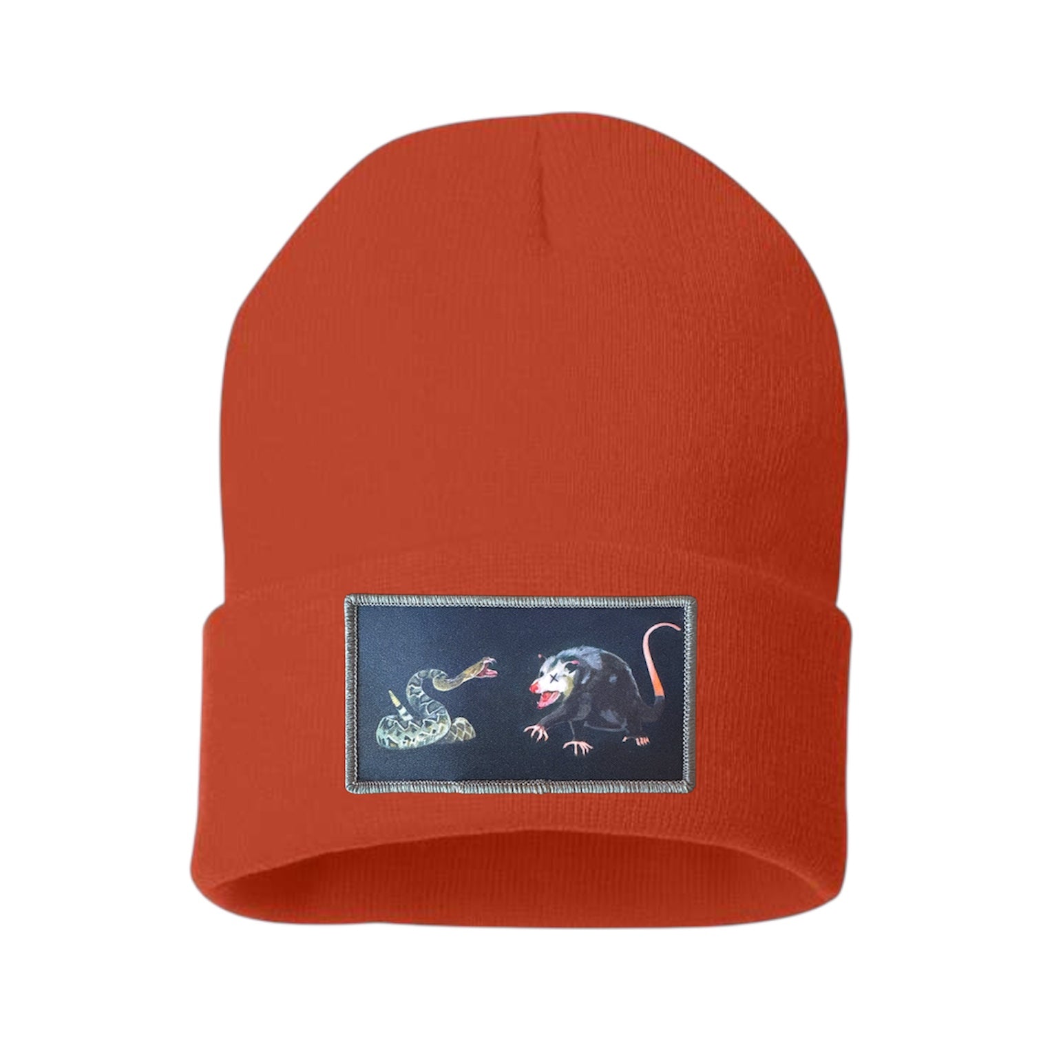 NOT DEAD YET rectangle patch Beanie Hats Flyn Costello Burnt Orange