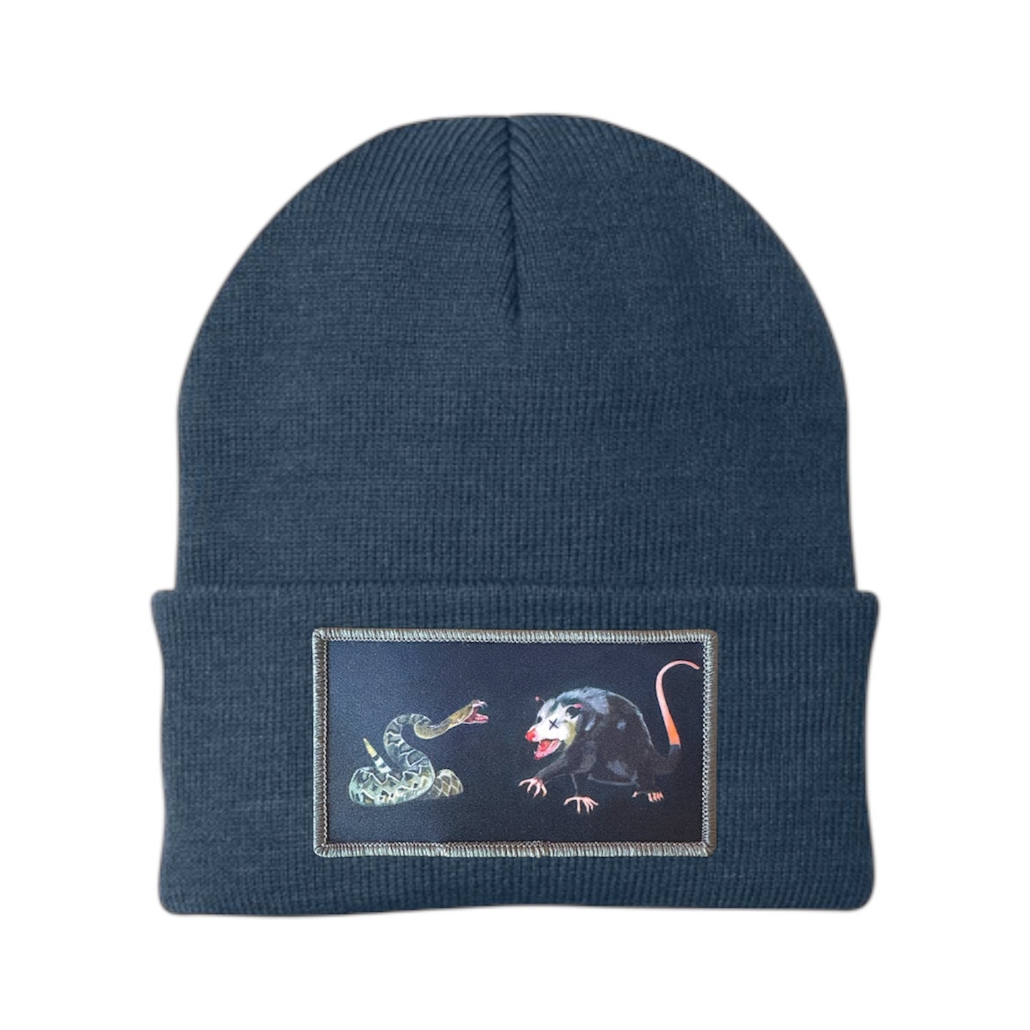 NOT DEAD YET rectangle patch Beanie Hats Flyn Costello Dusty Blue