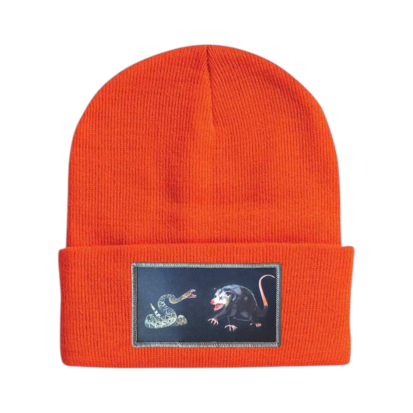 NOT DEAD YET rectangle patch Beanie Hats Flyn Costello Neon Orange