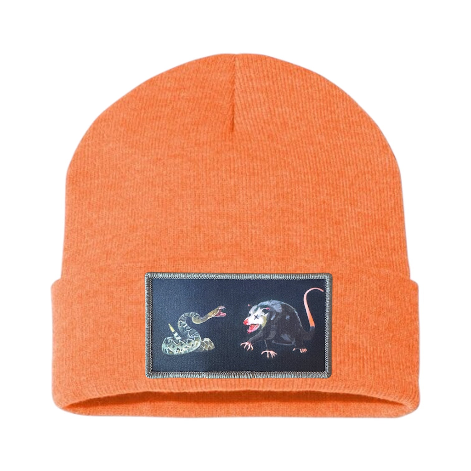 NOT DEAD YET rectangle patch Beanie Hats Flyn Costello Heather Orange
