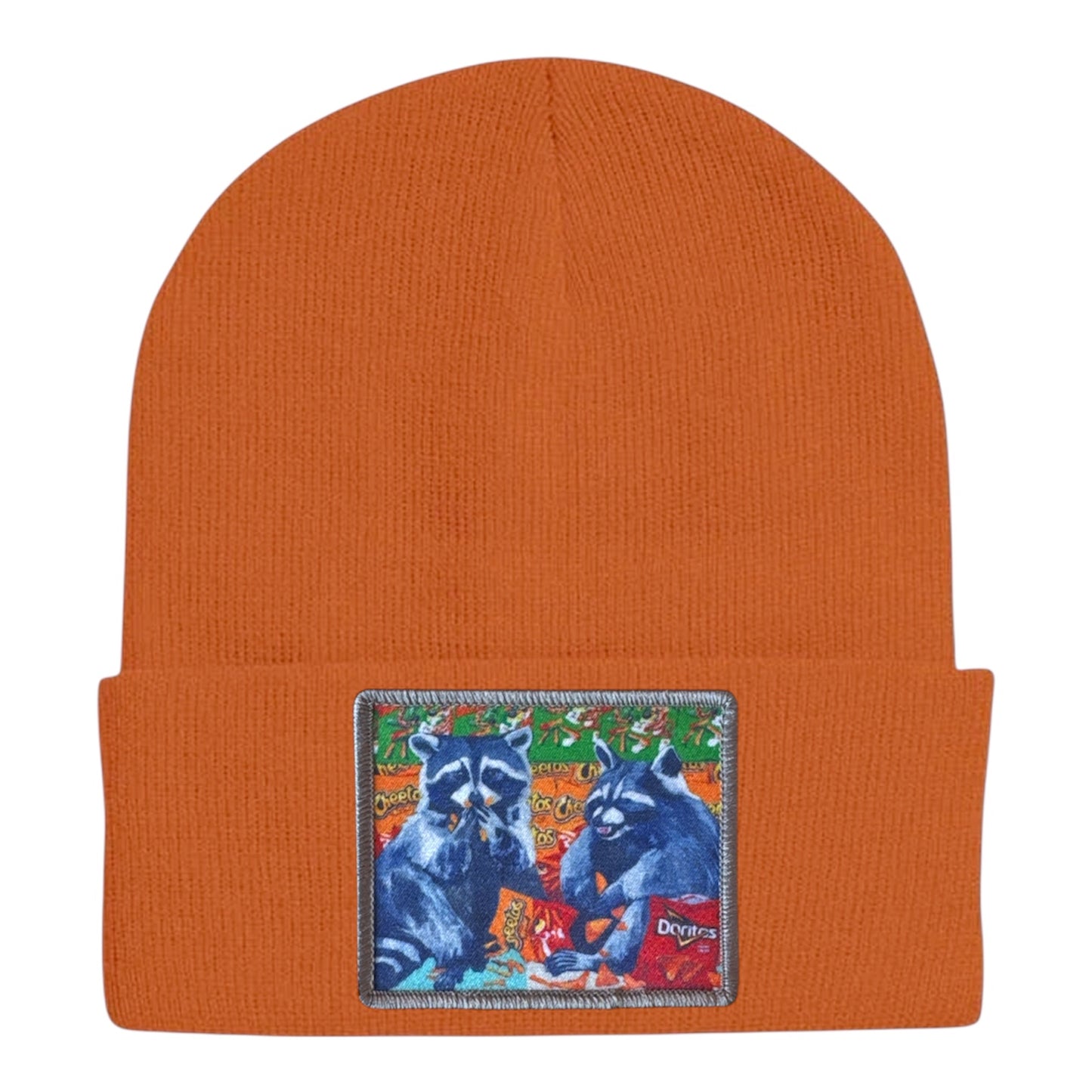 Junk Food Bandits Raccoon Beanie Hats Flyn_Costello_Art Burnt Orange