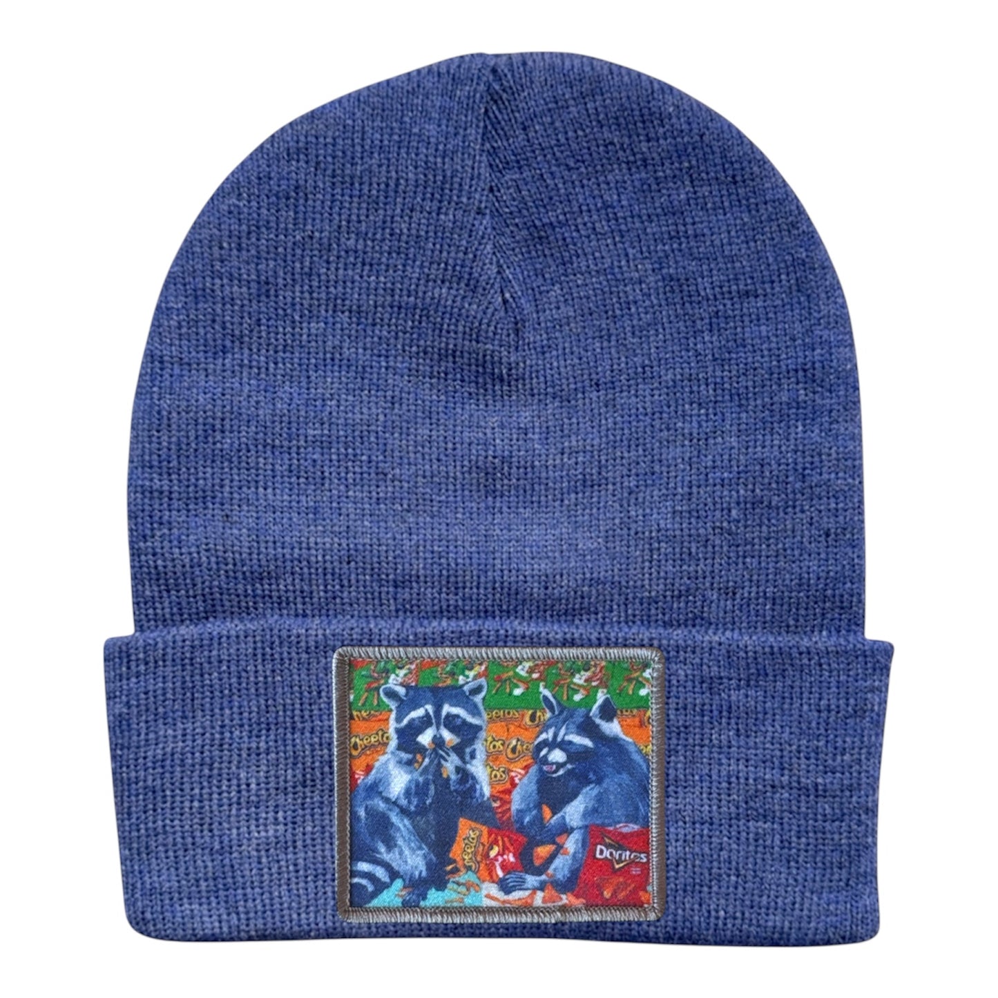 Junk Food Bandits Raccoon Beanie Hats Flyn_Costello_Art Heather Blue
