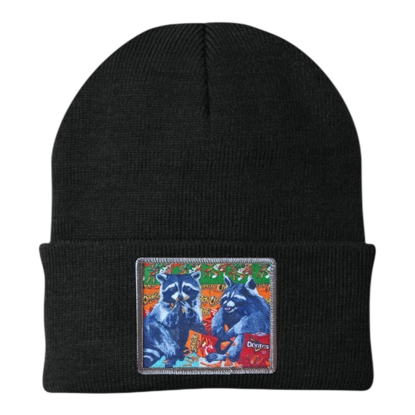 Junk Food Bandits Raccoon Beanie Hats Flyn_Costello_Art Black