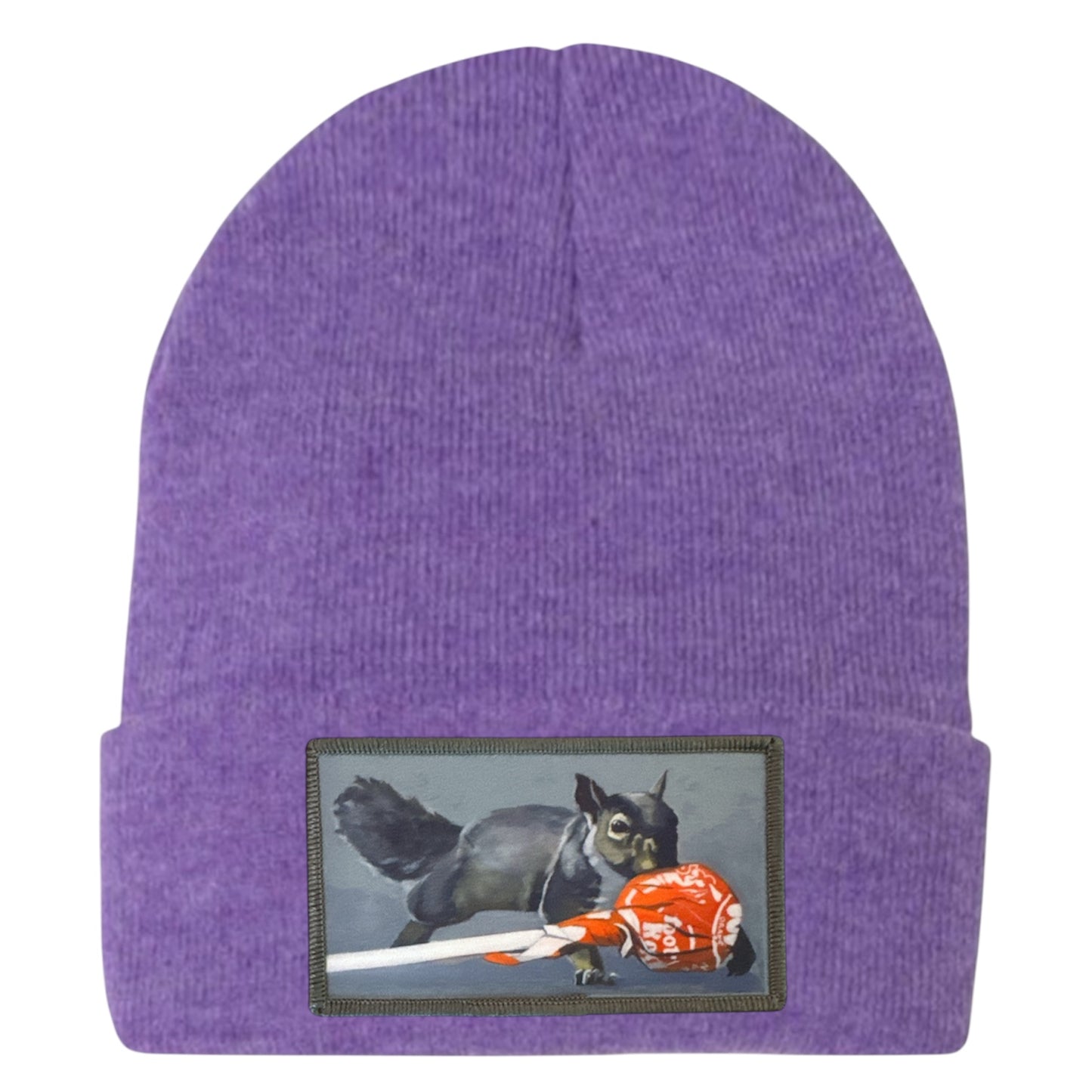 Secret Stash Squirrel Beanie Hats Flyn Costello Heather Purple