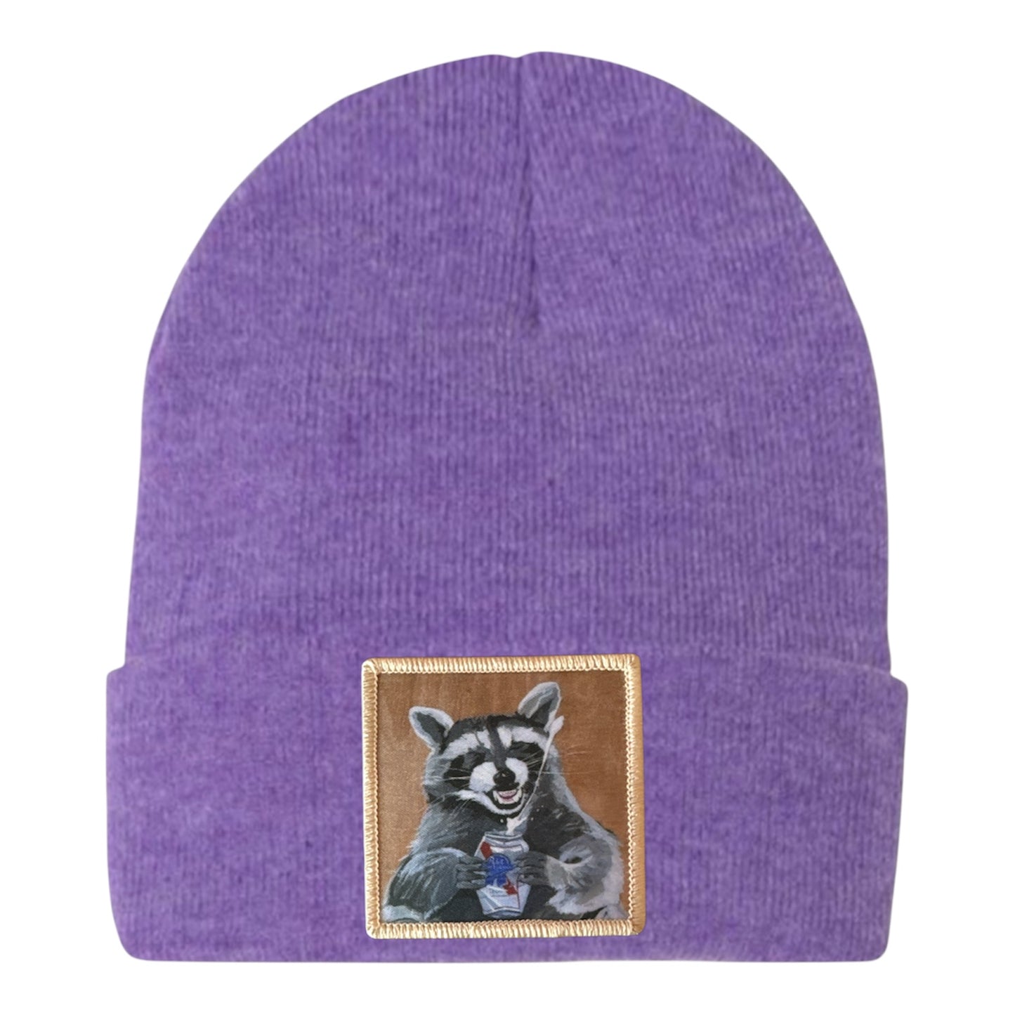 BEER BANDIT Raccoon Beanie Hats Flyn Costello Heather Purple