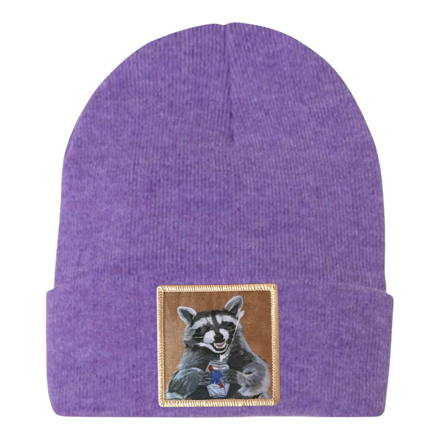 BEER BANDIT Raccoon Beanie Hats Flyn Costello Heather Purple