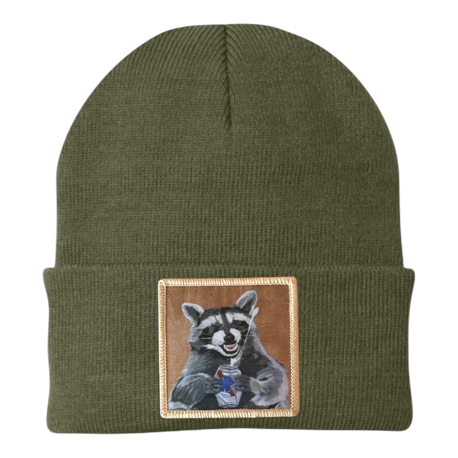 BEER BANDIT Raccoon Beanie Hats Flyn Costello Olive