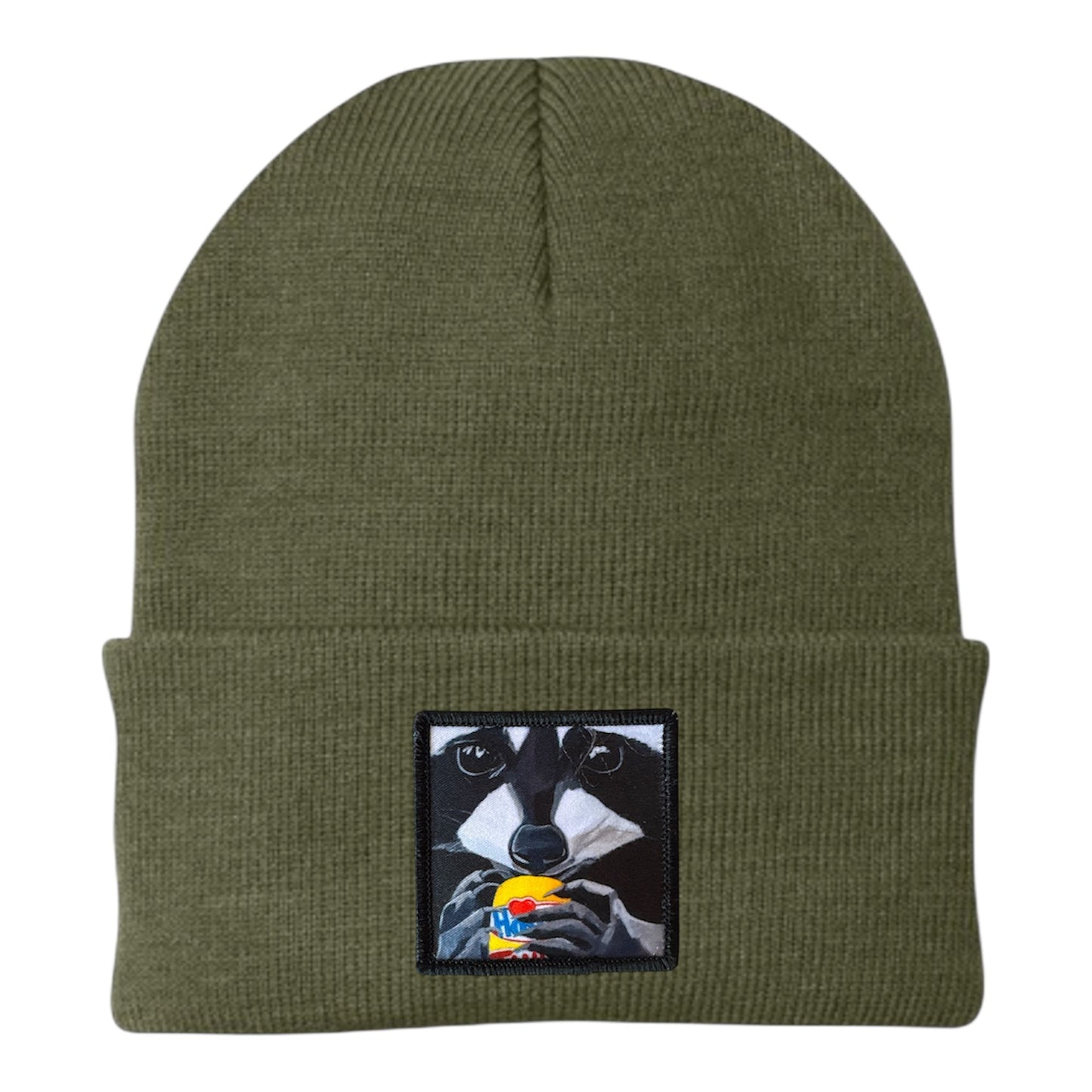 The Snack Kid Raccoon Beanie Hats Flyn Costello Olive