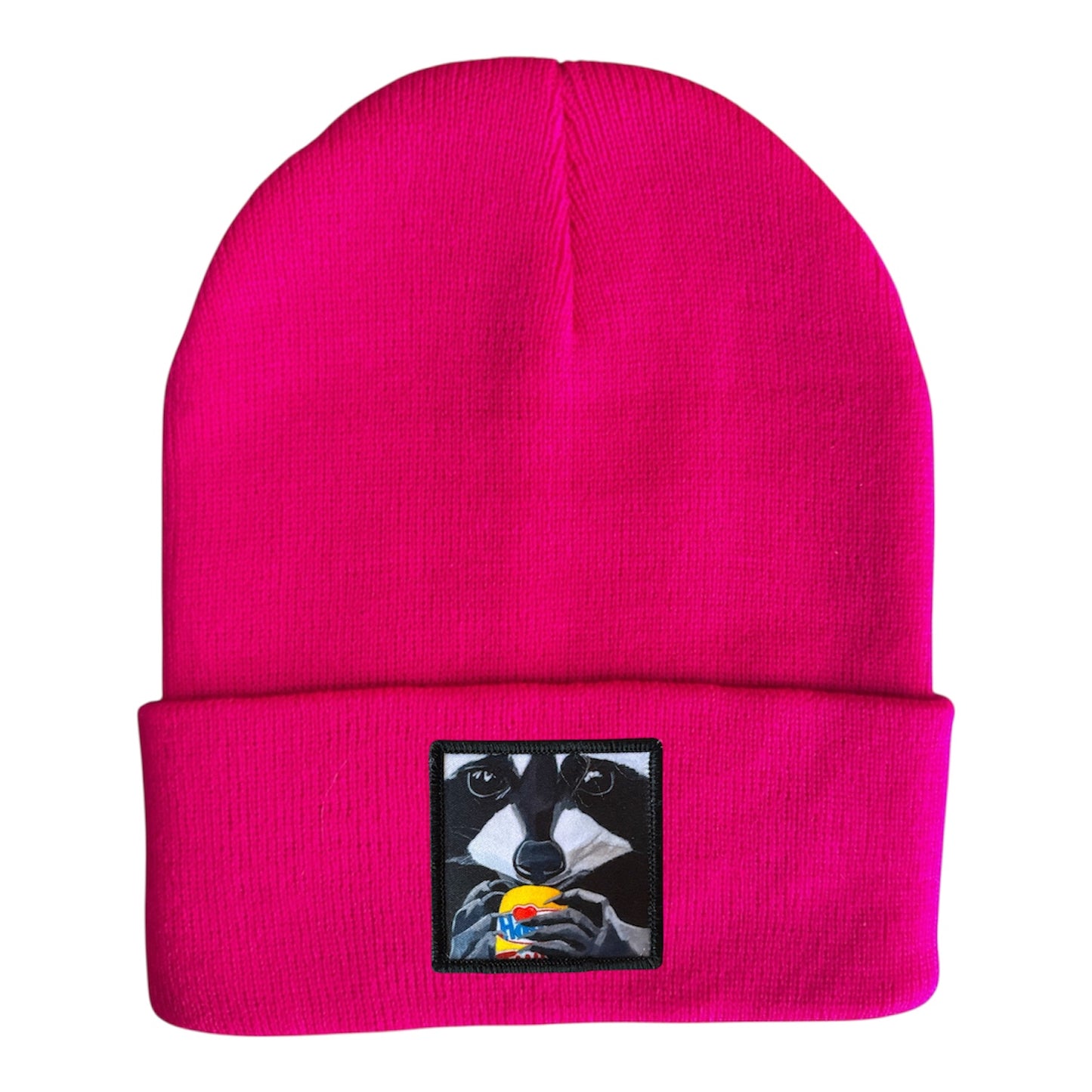 The Snack Kid Raccoon Beanie Hats Flyn Costello Neon Fuschia