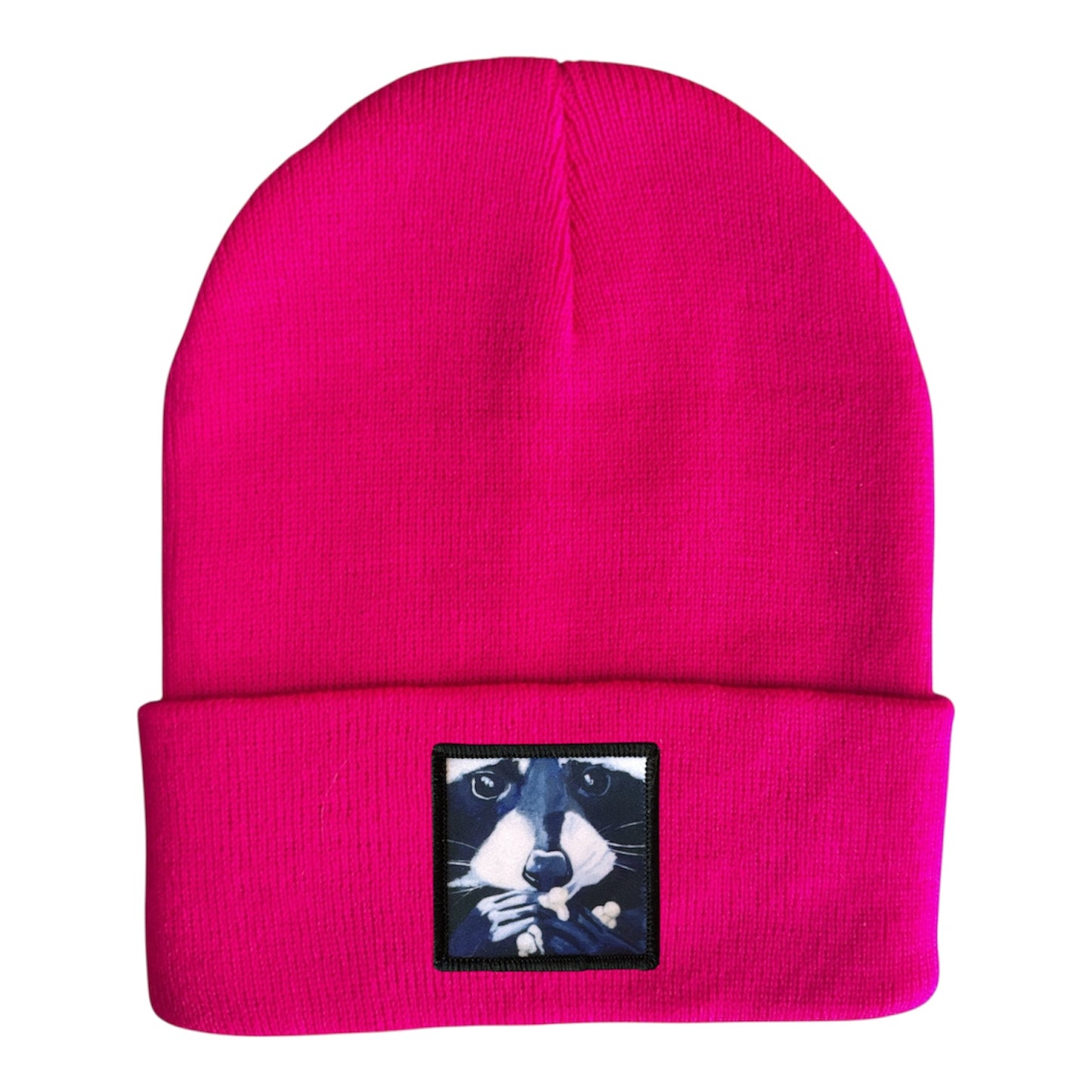 Raccoon Pop Beanie Hats Flyn Costello Neon Fuchsia