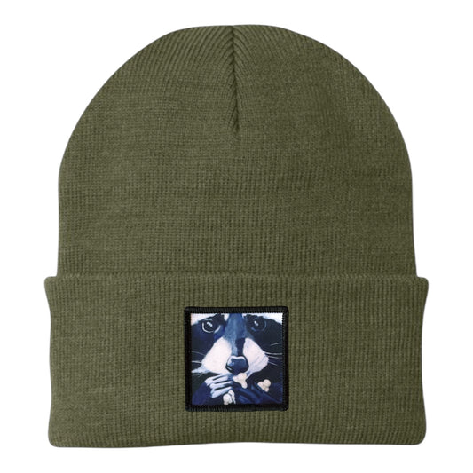 Raccoon Pop Beanie Hats Flyn Costello Olive
