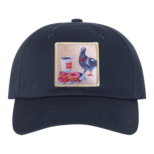 Pigeons Run On Donuts Dad Hat Hats FlynHats Eco-Washed Navy