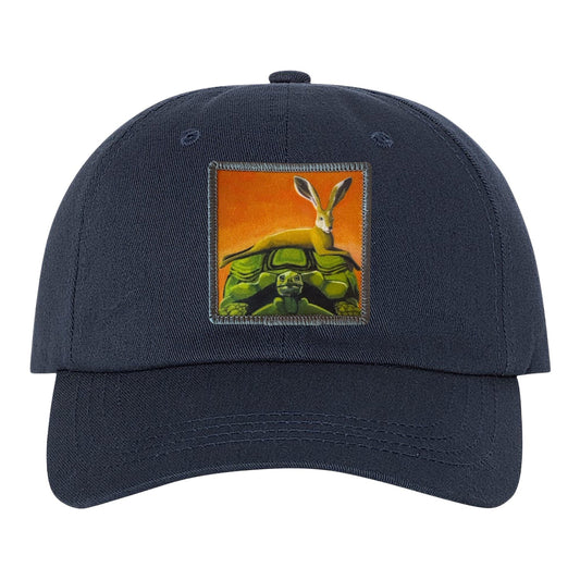 The Tortoise by a Hare Dad Hat Hats FlynHats Eco-Washed Navy