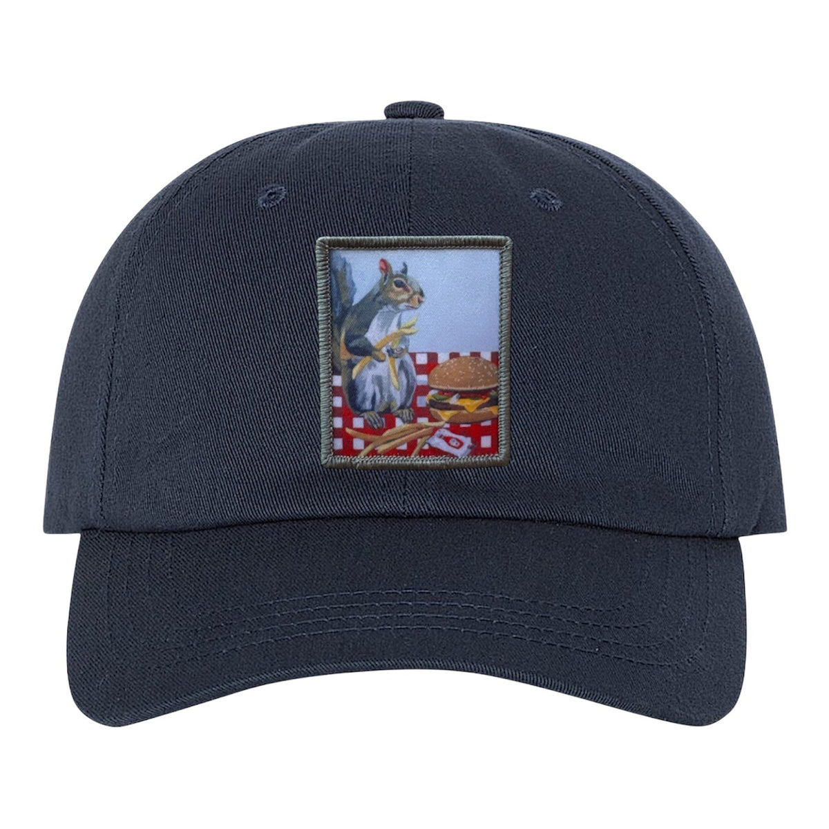Squirrel Burger Dad Hat Hats FlynHats Eco-Washed Navy