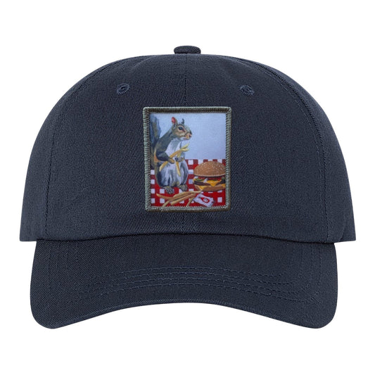 Squirrel Burger Dad Hat Hats FlynHats Eco-Washed Navy
