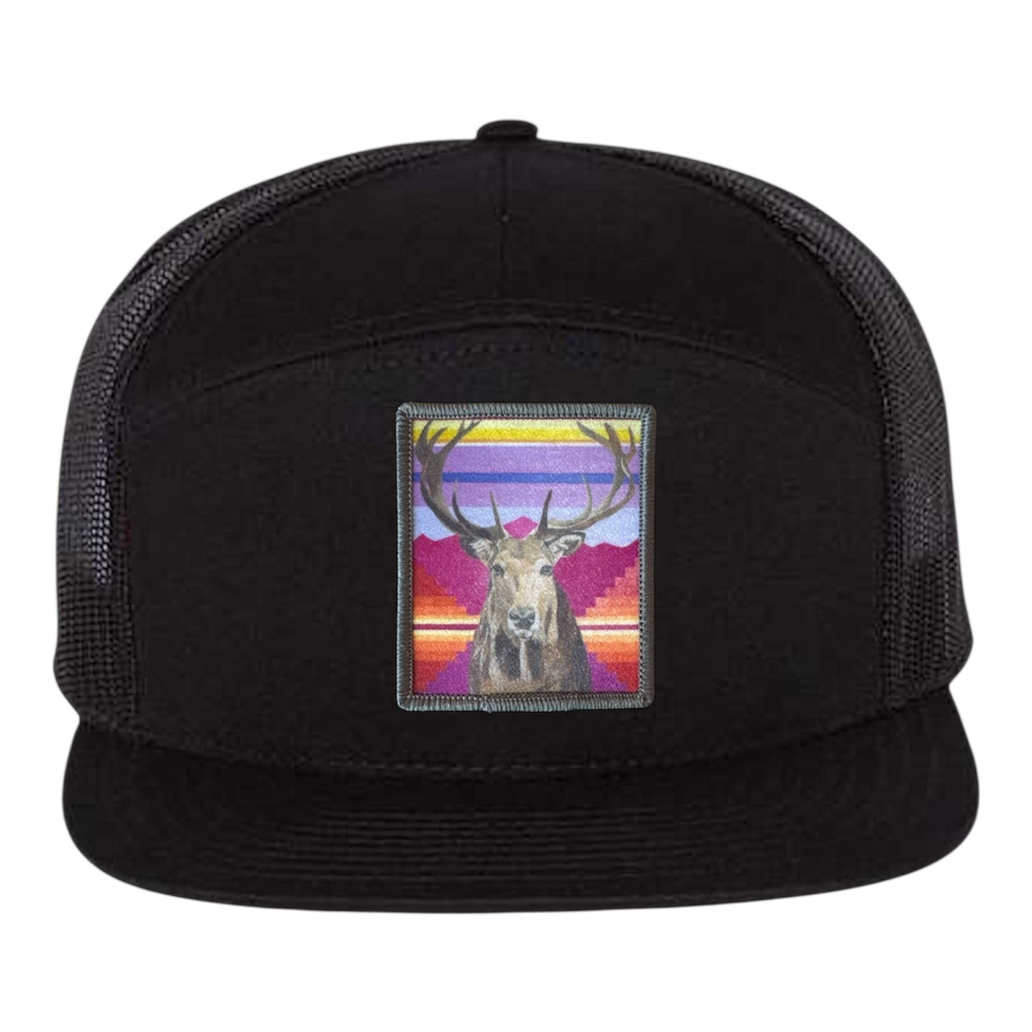 Black Seven Panel Hats Flyn Costello Elk