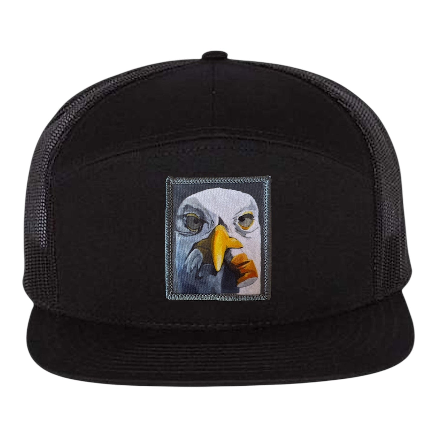 Seagull With Cig Seven Panel Hat Hats FlynHats Black