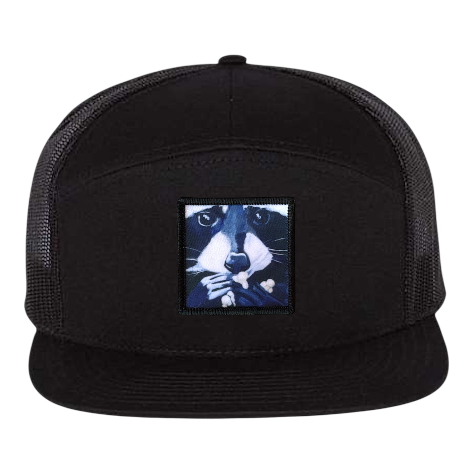 Raccoon Pop Seven Panel Hat Hats FlynHats Black