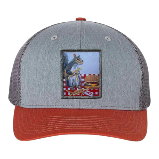 Grey/Terracotta Trucker Hats Flyn Costello Squirrel Burger