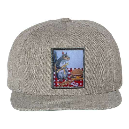 Squirrel Burger Snapback Cap Hats FlynHats Heather Grey