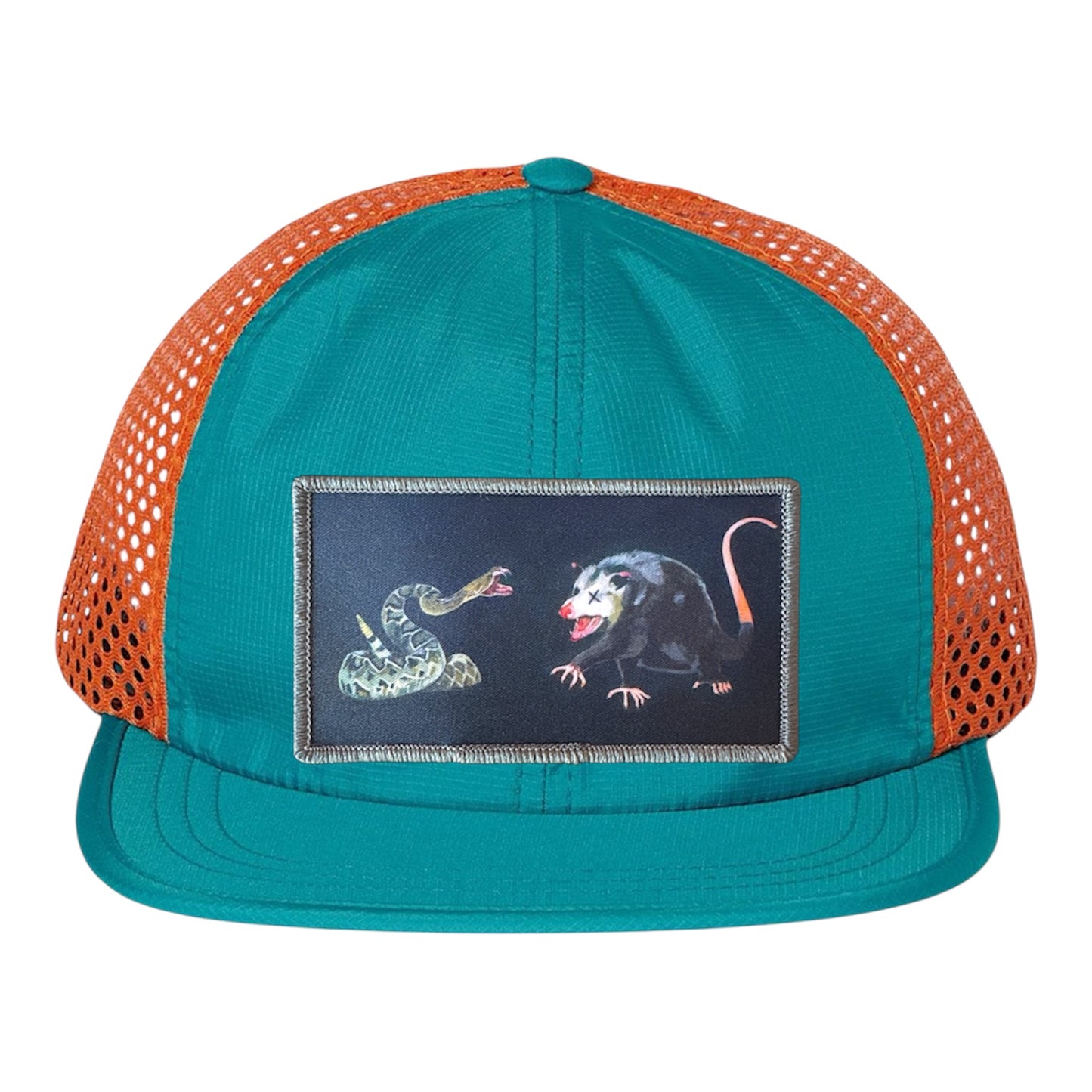Wide Set Mesh Cap Orange/ Teal Hats FlynHats NOT DEAD YET Fangs Out