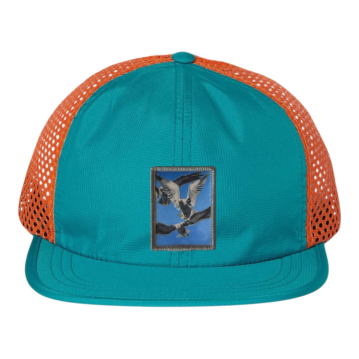 Wide Set Mesh Cap Orange/ Teal Hats FlynHats Flock Of Seagulls