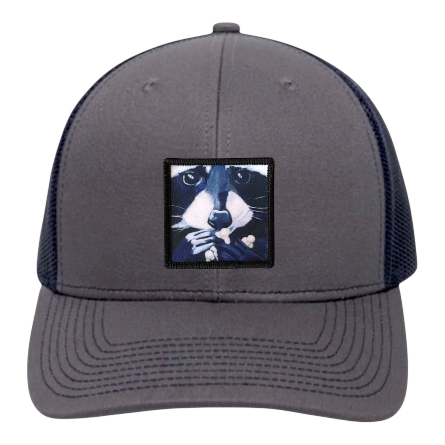Raccoon Pop Trucker Hat Hats FlynHats Charcoal/Navy