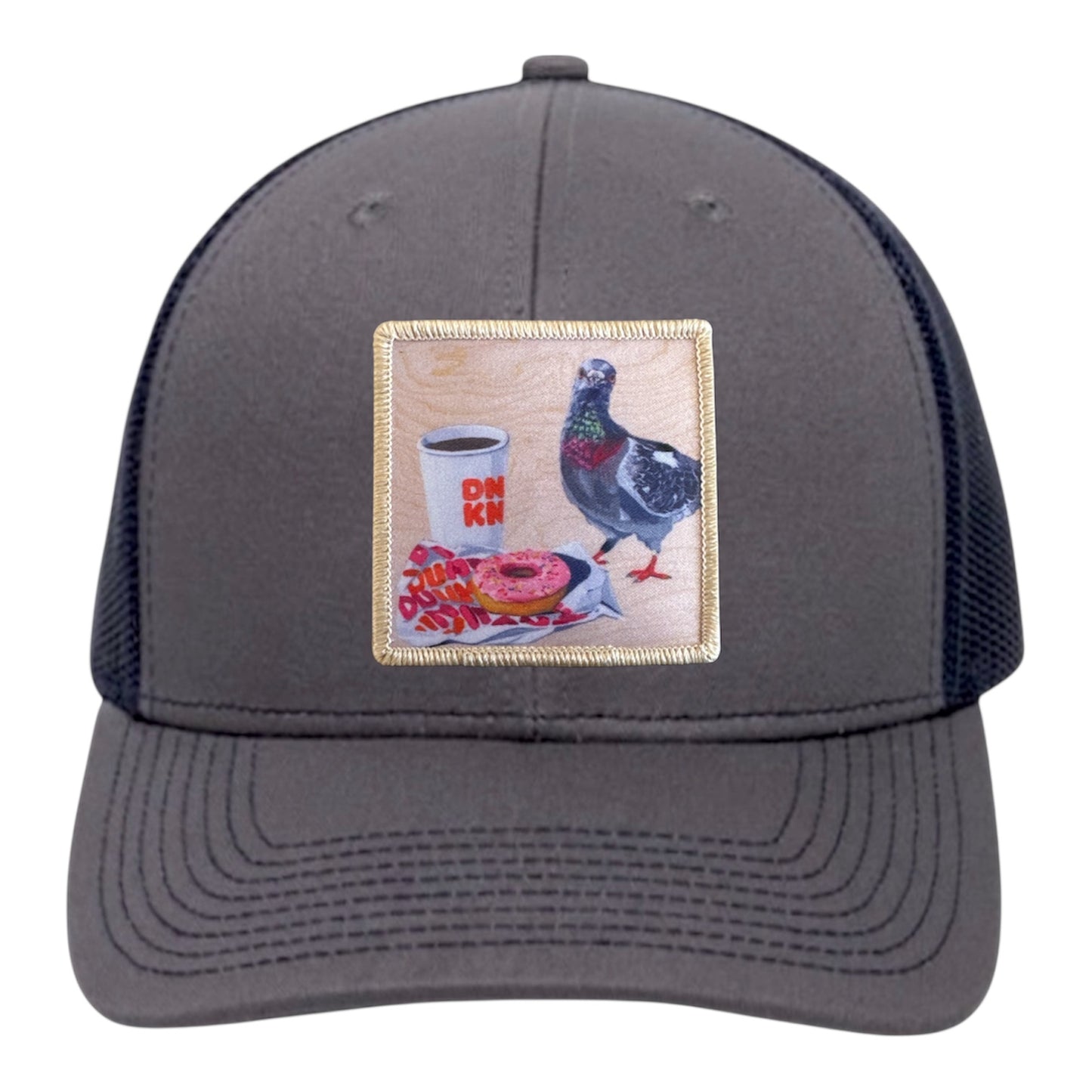 Charcoal/ Navy Trucker Hats Flyn Costello Pigeons Run On Donuts