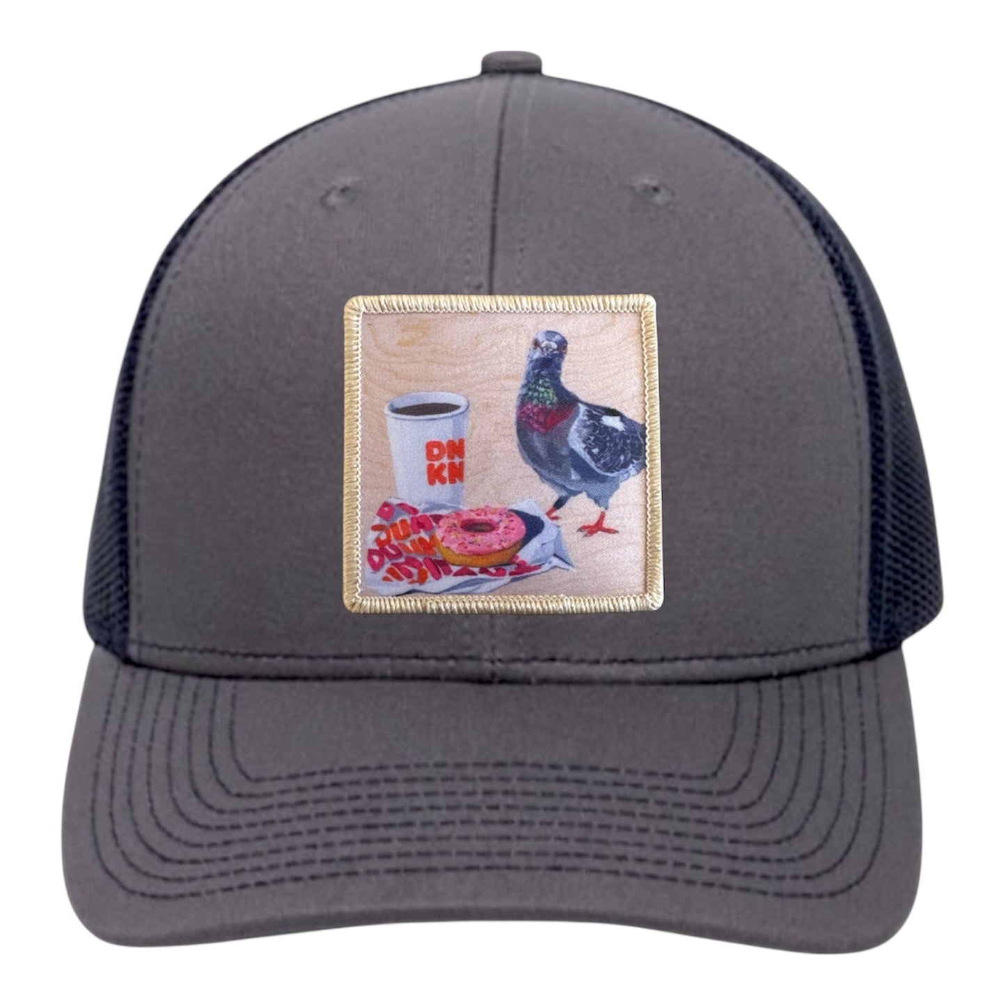 Pigeons Run On Donuts Trucker Hat Hats FlynHats Charcoal/Navy