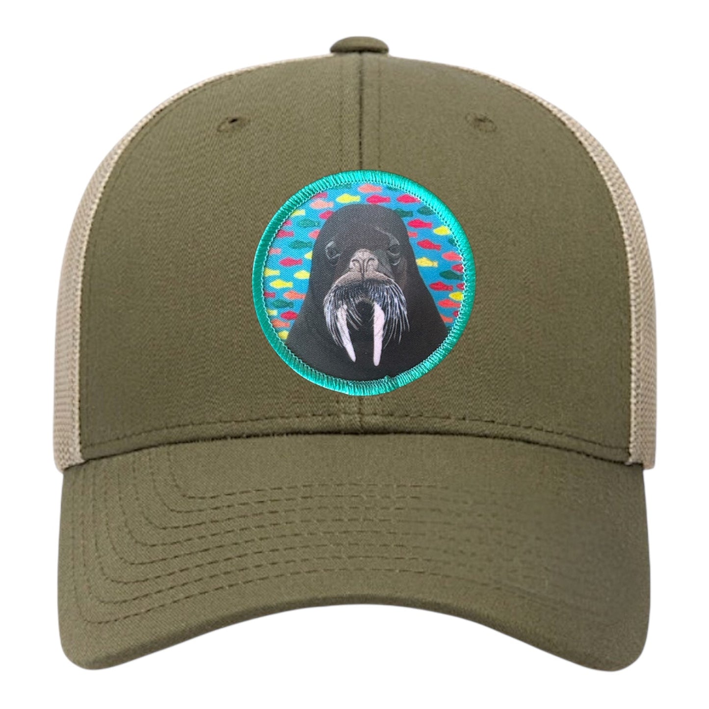 Walrus Trucker Hat Hats FlynHats Moss-Khaki