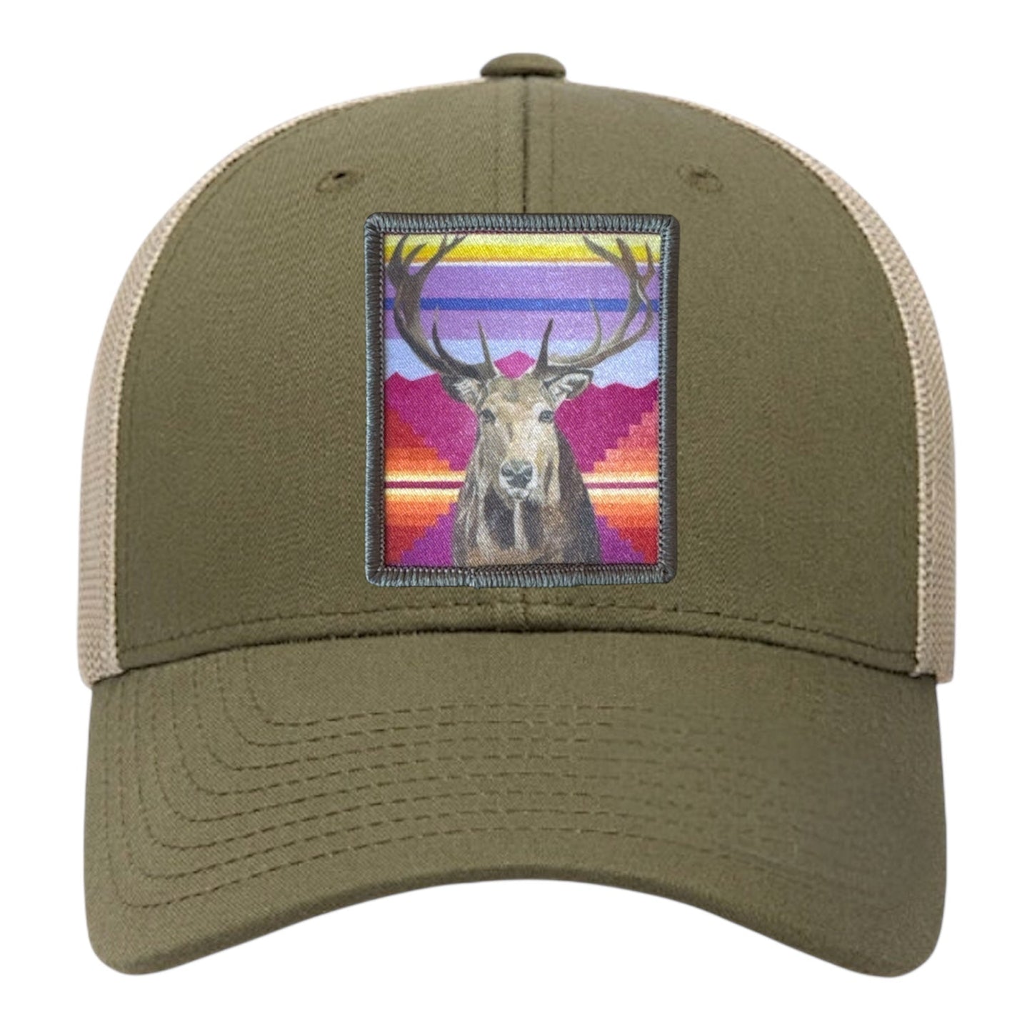 Elk Trucker Hat Hats FlynHats Moss-Khaki
