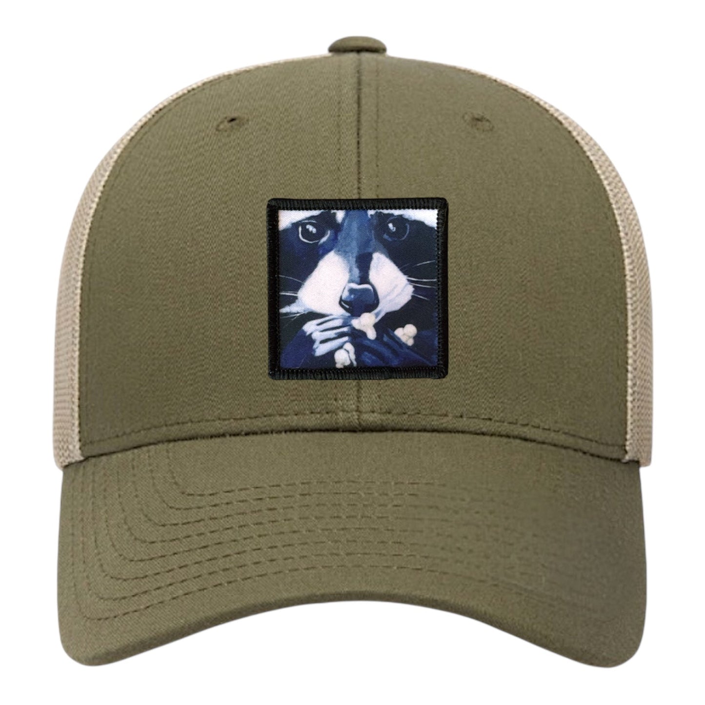 Raccoon Pop Trucker Hat Hats FlynHats Moss-Khaki