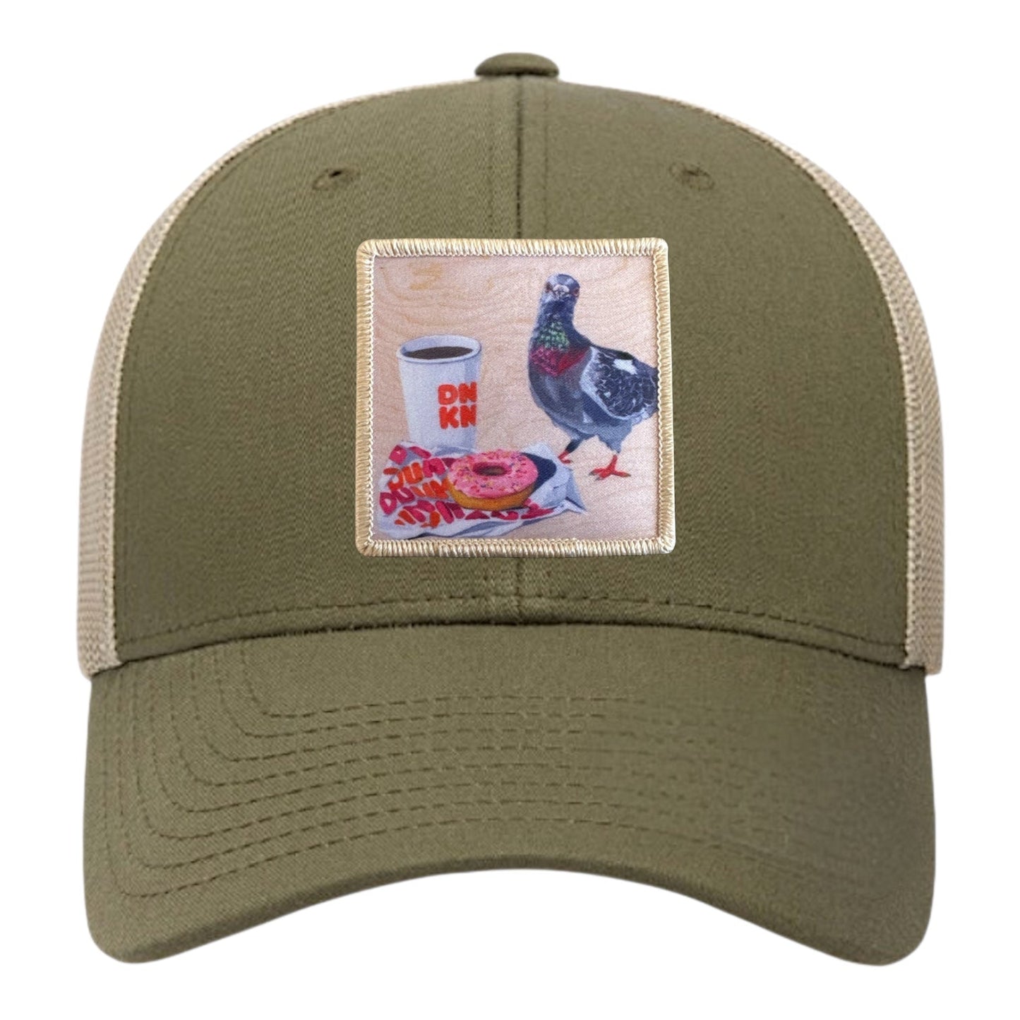 Pigeons Run On Donuts Trucker Hat Hats FlynHats Moss-Khaki