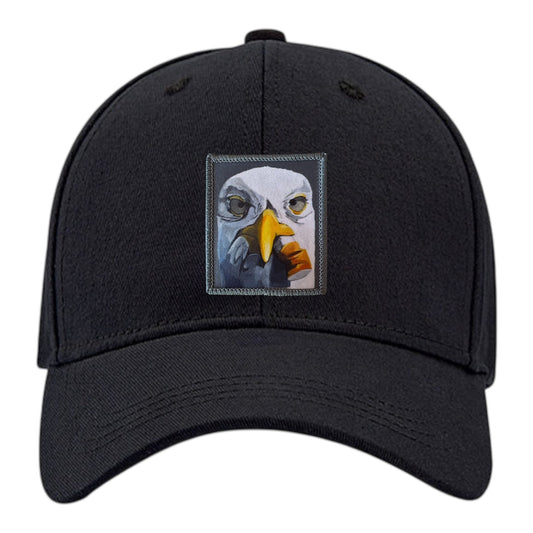 Seagull With Cig 6 Panel Baseball Cap Hats FlynHats Black