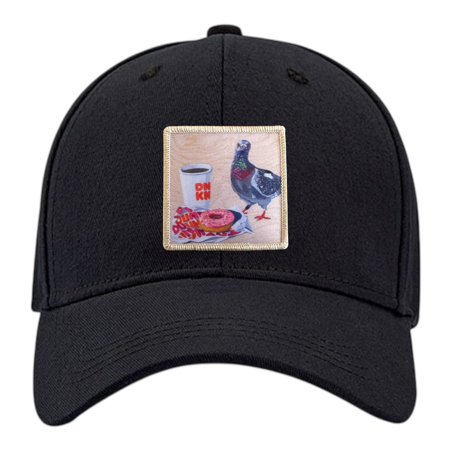 Pigeons Run On Donuts 6 Panel Baseball Cap Hats FlynHats Black