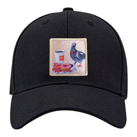 Pigeons Run On Donuts 6 Panel Baseball Cap Hats FlynHats Black