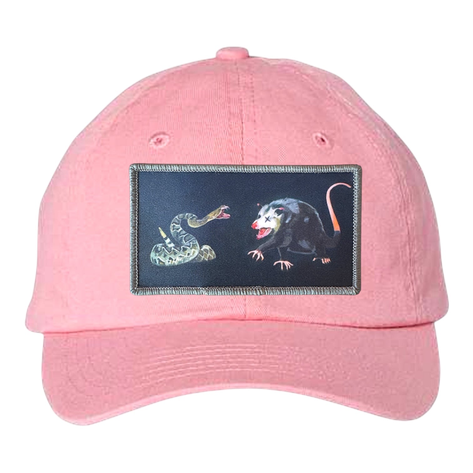 Youth Soft Pink Hat Hats FlynHats NOT DEAD YET Fangs Out Opossum vs Rattlesnake