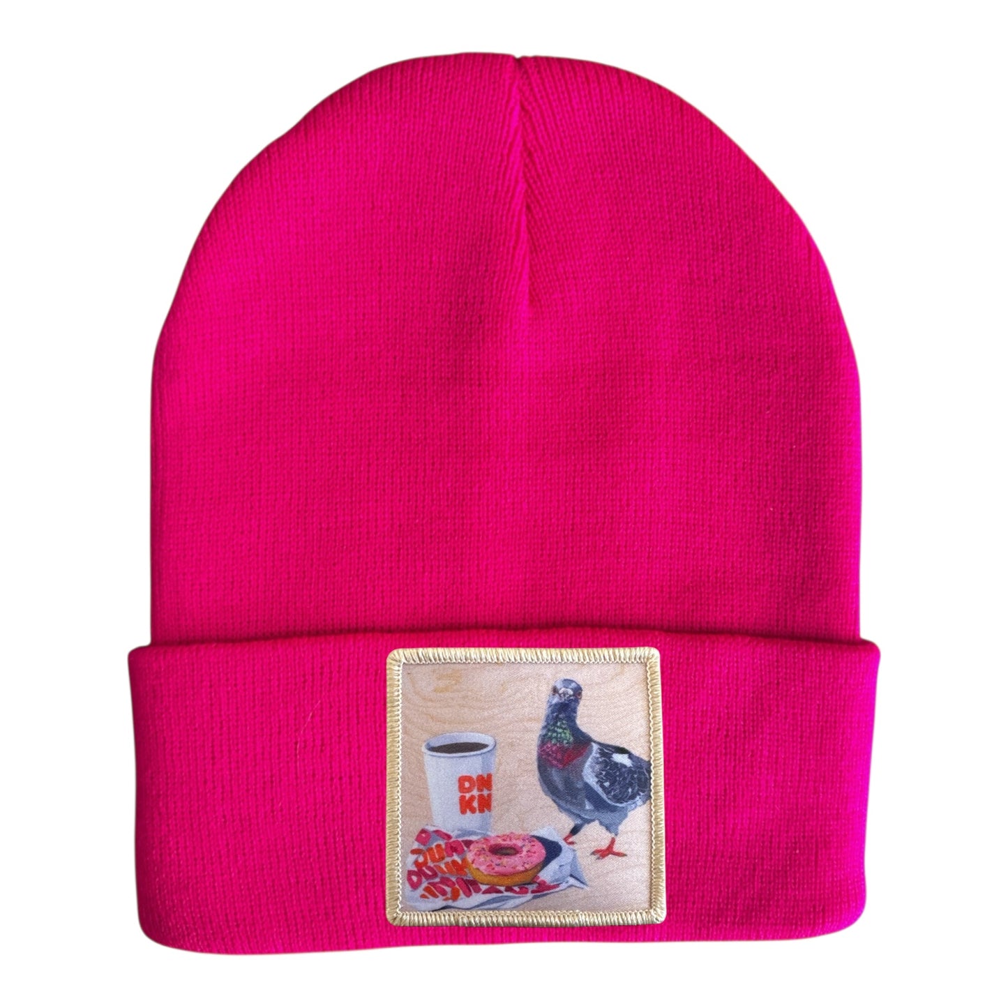 Pigeons Run On Donuts Beanie Hats Flyn Costello Neon Fuchsia