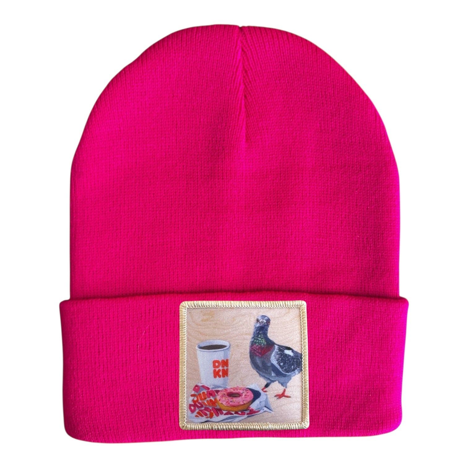 Pigeons Run On Donuts Beanie Hats Flyn Costello Neon Fuchsia