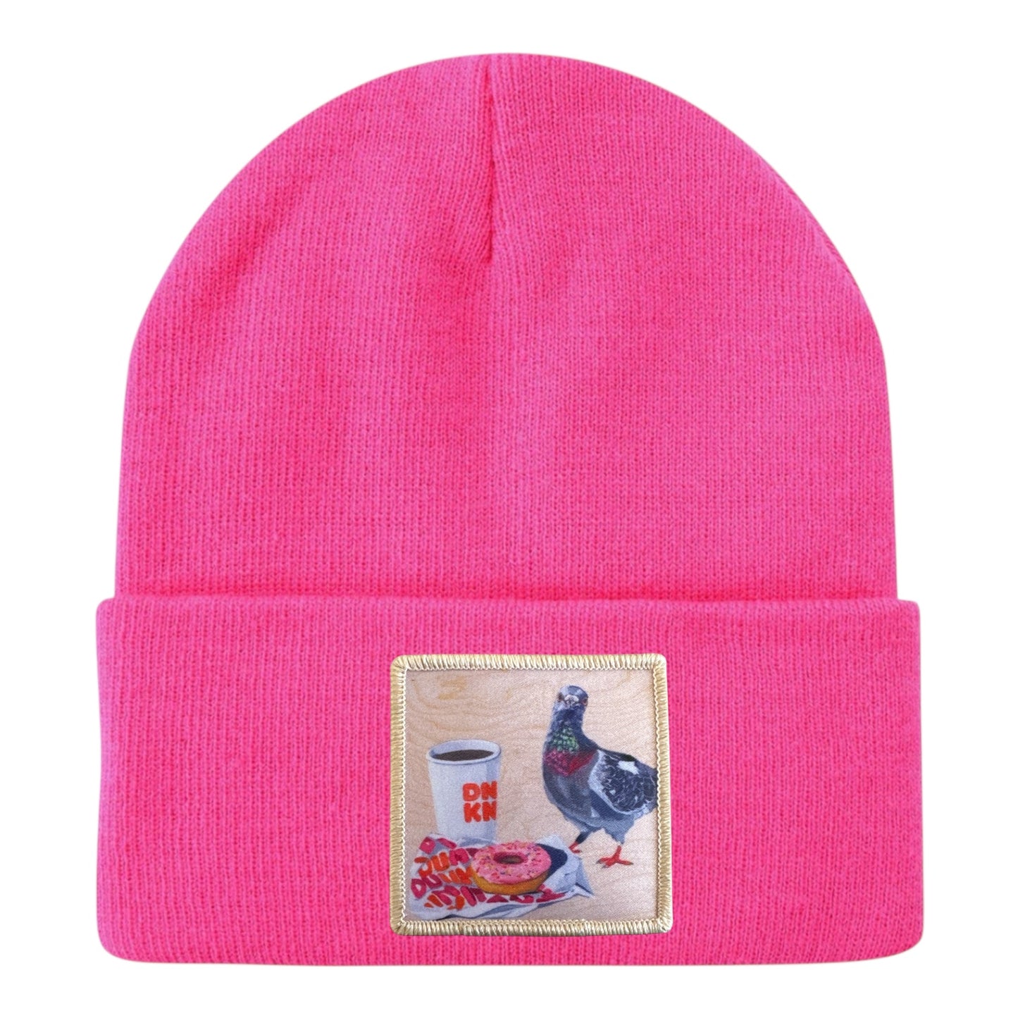 Pigeons Run On Donuts Beanie Hats Flyn Costello Neon Pink