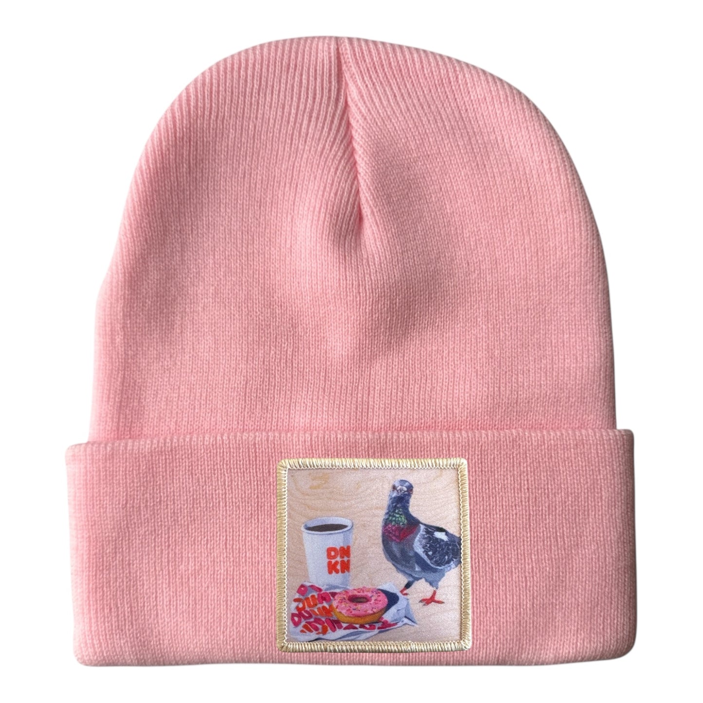 Pigeons Run On Donuts Beanie Hats Flyn Costello Light Pink