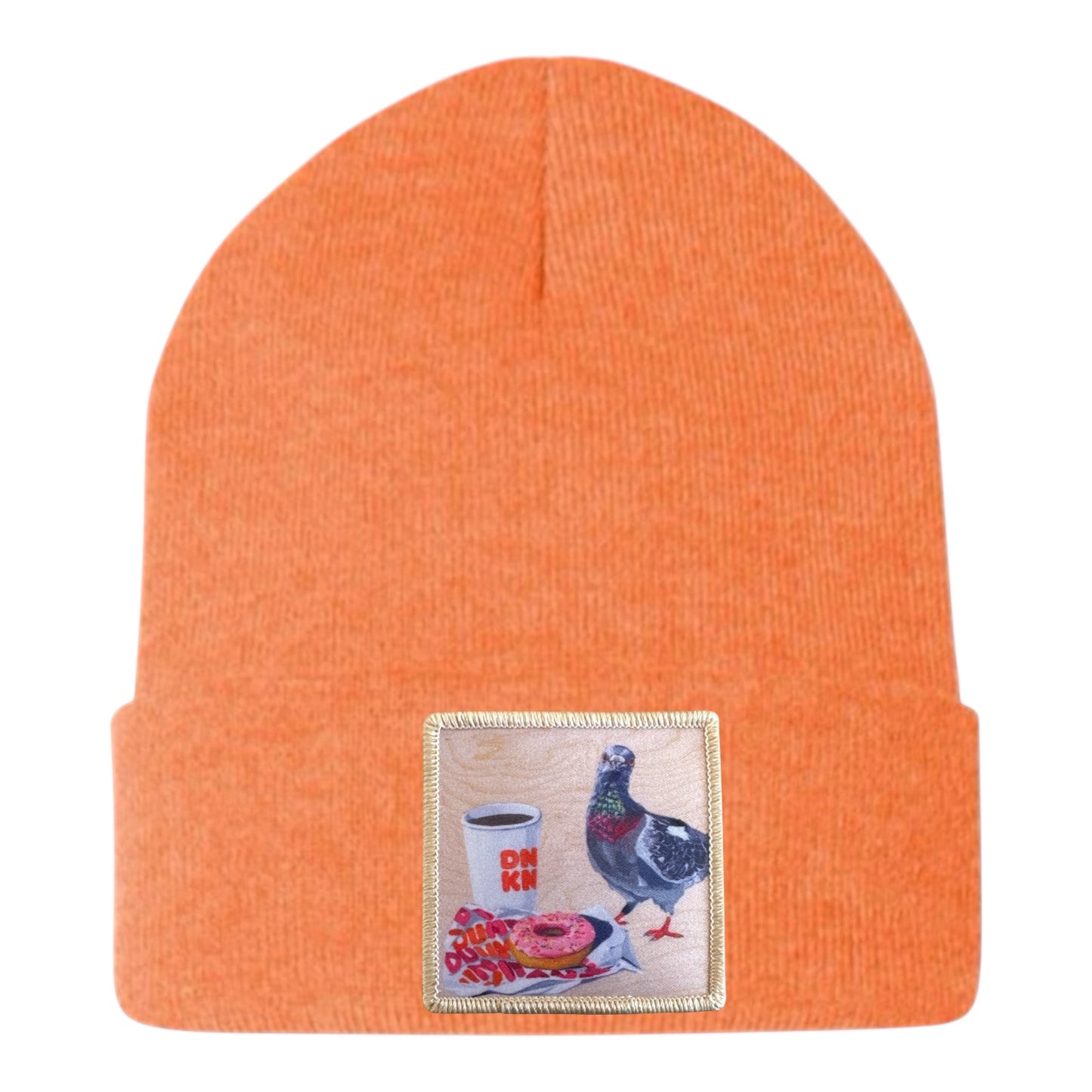Pigeons Run On Donuts Beanie Hats Flyn Costello Heather Orange