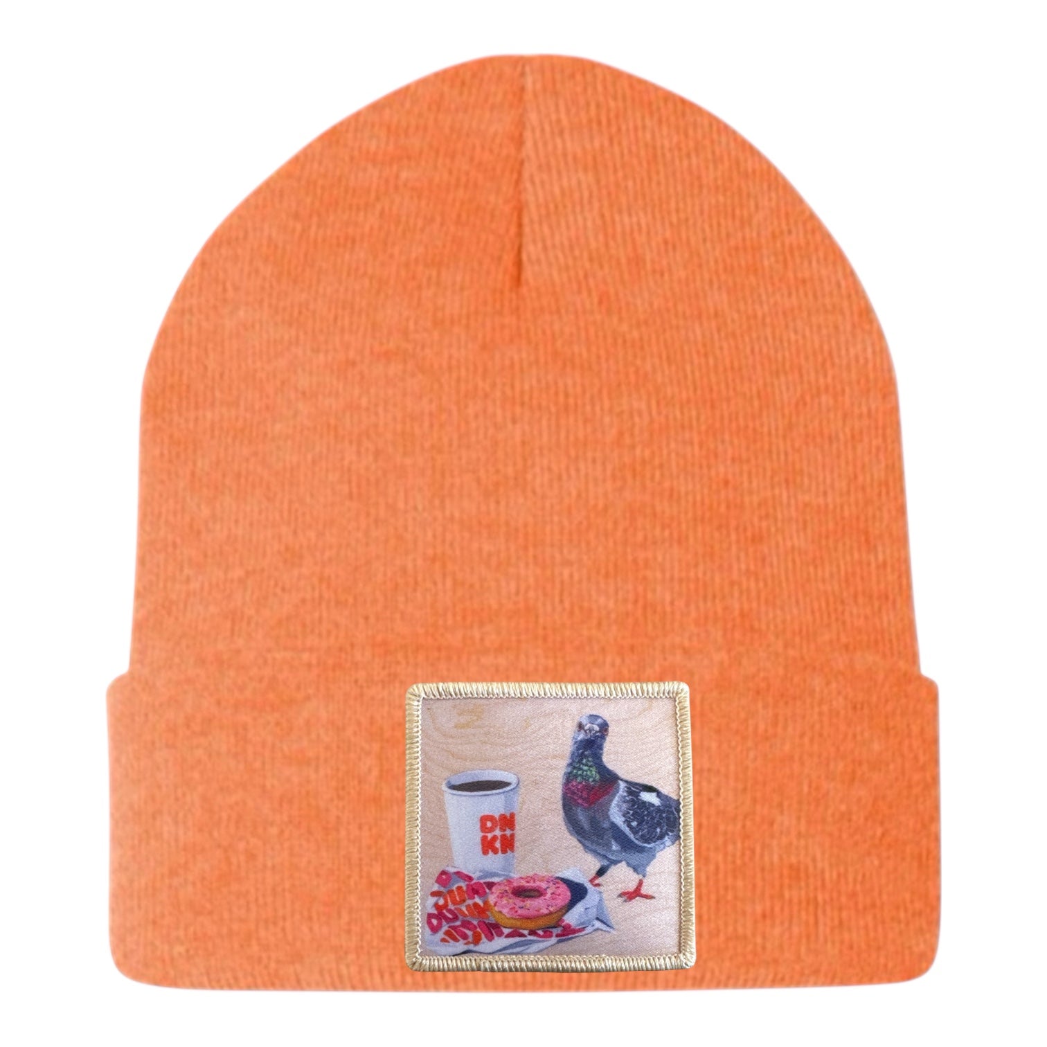 Pigeons Run On Donuts Beanie Hats Flyn Costello Heather Orange