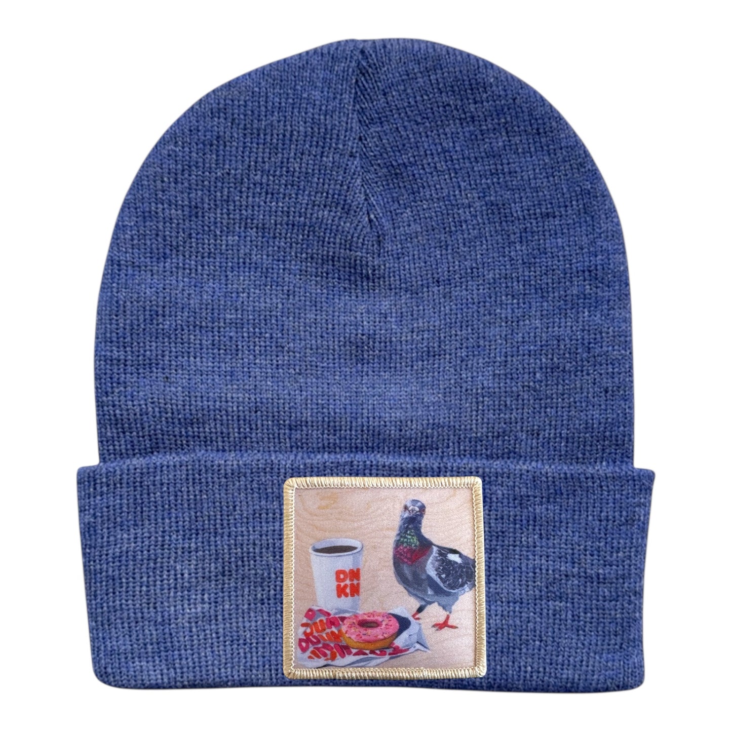 Pigeons Run On Donuts Beanie Hats Flyn Costello Heather Blue