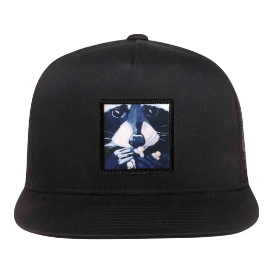 Raccoon Pop 5 Panel Cap Hats FlynHats Black