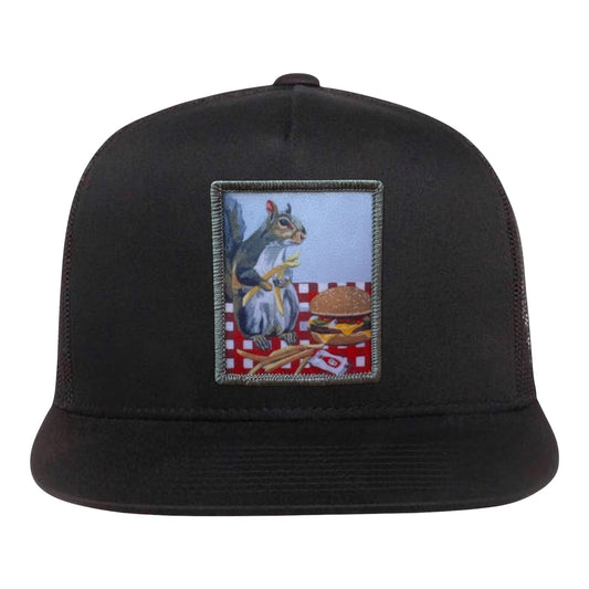 Squirrel Burger 5 Panel Cap Hats FlynHats Black
