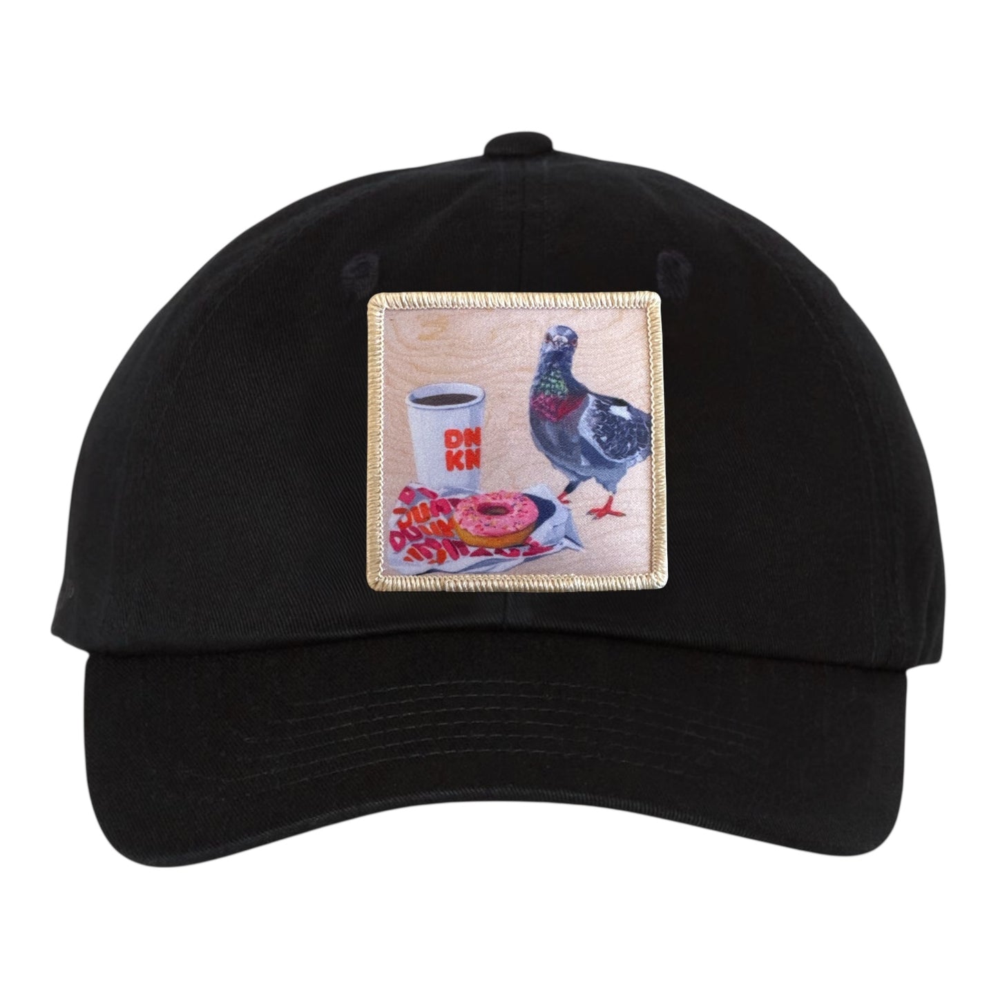 Eco-Washed Black Dad Hat Hats FlynHats Pigeons Run On Donuts