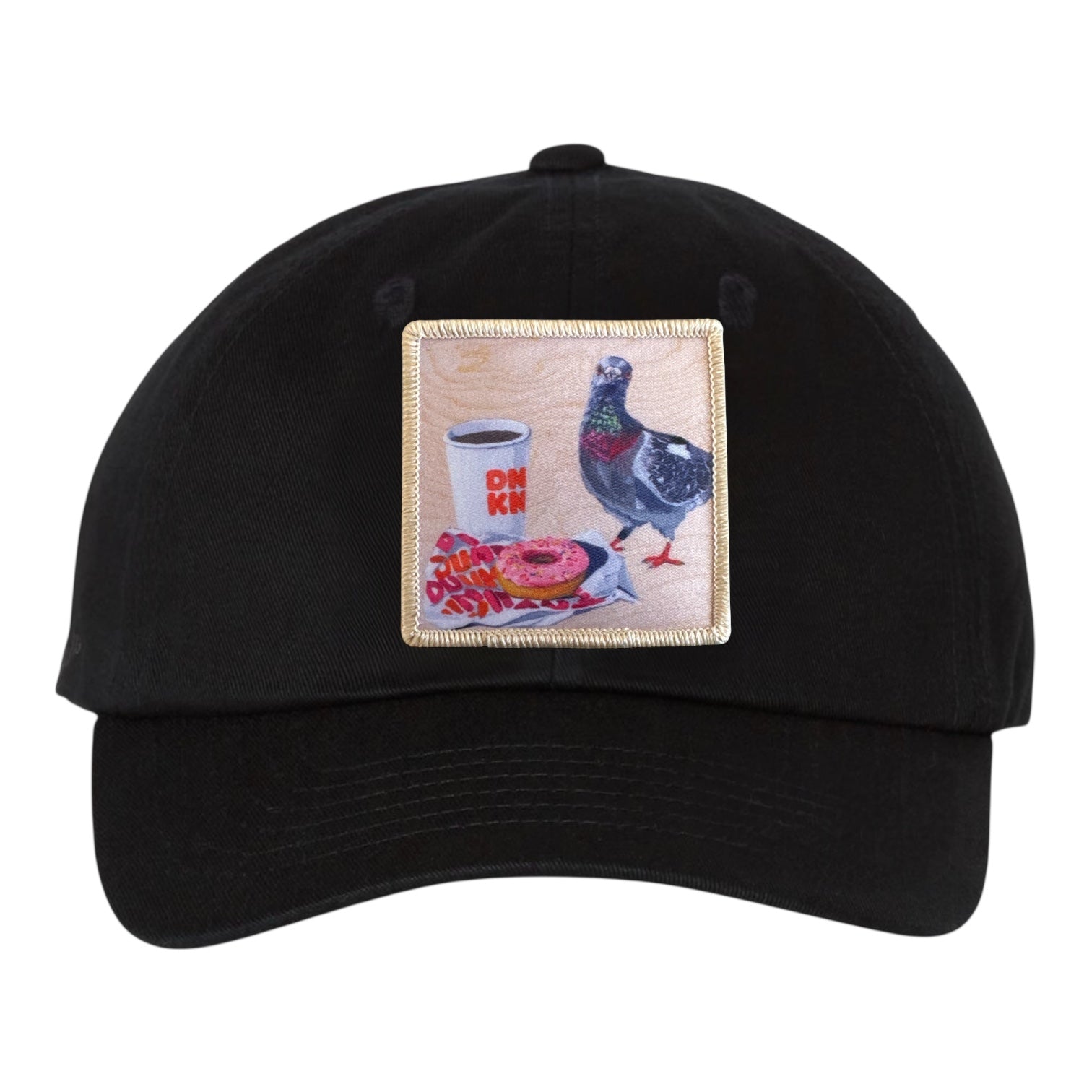 Eco-Washed Black Dad Hat Hats FlynHats Pigeons Run On Donuts