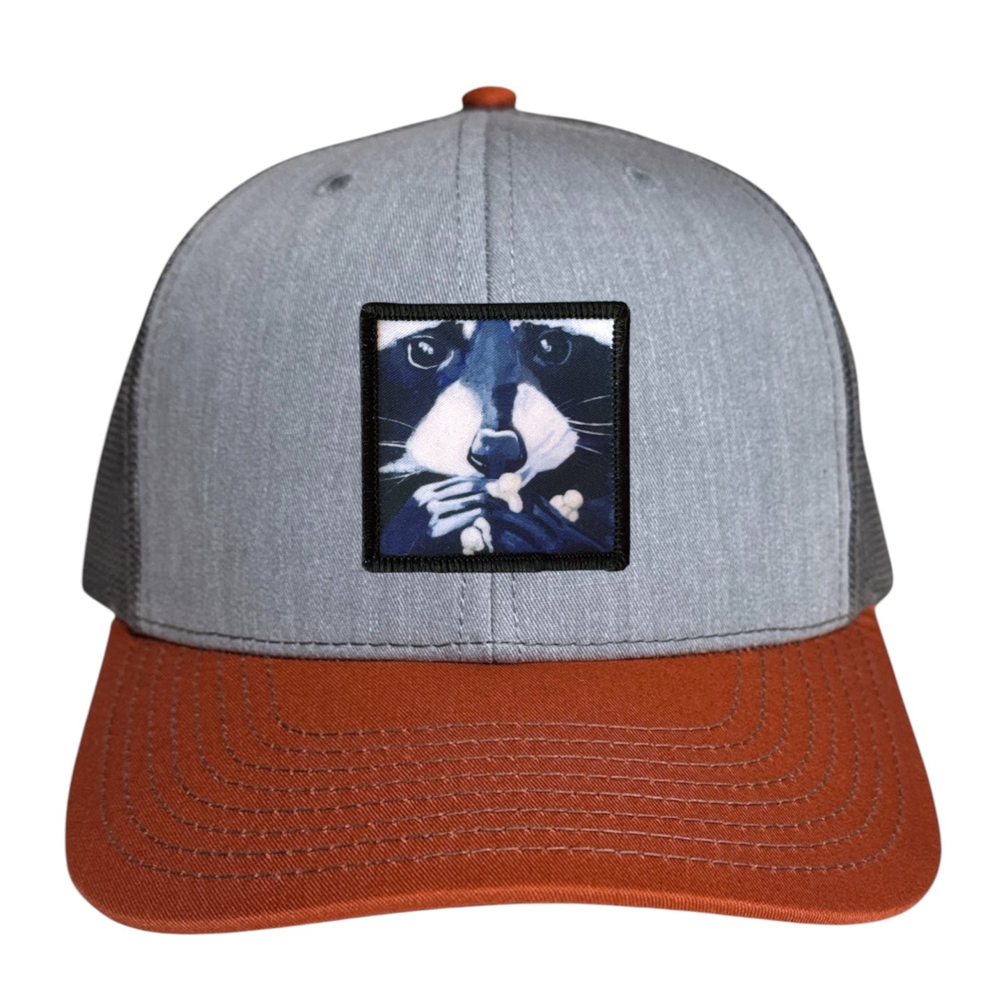 Raccoon Pop Trucker Hat Hats FlynHats Grey/Terracotta
